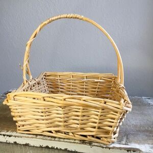 Square basket with handle natural woven farmers market egg collecting fruit &veg